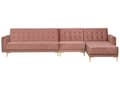 Miniatyrbillede 1 af 8: Hjørnesofa Chaiselong Lyserød Velour Skumfyld Guld Krom Metalben 5 personers L-formet Moderne Tuftet Klik Klak modul Sovefunktion Stue dekor