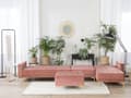 Miniatyrbillede 4 af 9: Sofa Chaiselong Lyserød Velour med Skumfyld og Guld Krom Metalben 5 personers L-formet Moderne Ottoman Tuftet Klik Klak modul Sovefunktion