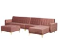 Miniatyrbillede 5 af 9: Sofa Chaiselong Lyserød Velour med Skumfyld og Guld Krom Metalben 5 personers L-formet Moderne Ottoman Tuftet Klik Klak modul Sovefunktion