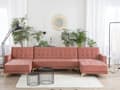 Miniatyrbillede 2 af 9: Sofa Chaiselong Lyserød Velour med Skumfyld og Guld Krom Metalben 5 personers U-formet Moderne Tuftet Klik Klak modul Sovefunktion Stue dekor