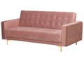 Miniatyrbillede 4 af 8: Sofa Lyserød Velour med Skumfyld og Guld Krom Metalben 3 personers 186 x 88 x 83 cm Moderne Tuftet Klik Klak modul Sovefunktion stueindretning