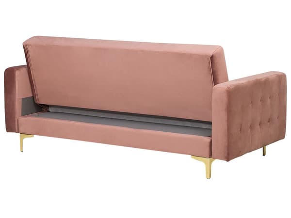 Sofa Lyserød Velour med Skumfyld og Guld Krom Metalben 3 personers 186 x 88 x 83 cm Moderne Tuftet Klik Klak modul Sovefunktion stueindretning