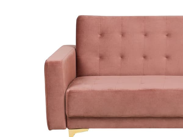 Sofa Lyserød Velour med Skumfyld og Guld Krom Metalben 3 personers 186 x 88 x 83 cm Moderne Tuftet Klik Klak modul Sovefunktion stueindretning