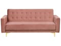 Miniatyrbillede 1 af 8: Sofa Lyserød Velour med Skumfyld og Guld Krom Metalben 3 personers 186 x 88 x 83 cm Moderne Tuftet Klik Klak modul Sovefunktion stueindretning