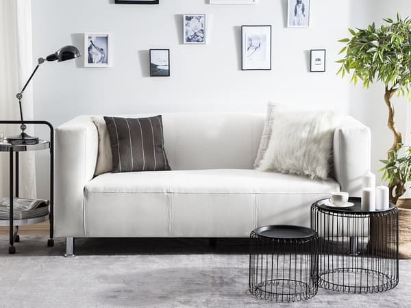 3 Personers Sofa Hvid Øko-læder Metalben Minimalistisk Design