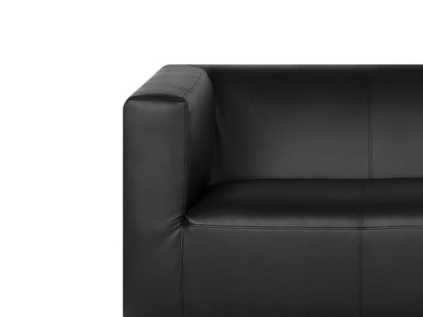 3 Personers Sort Øko-lædersofa Metalben Minimalistisk Design
