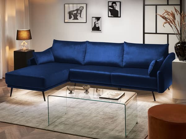 Højre hjørne blå velour farverig LED 3-personers 2 dekorative puder moderne stil