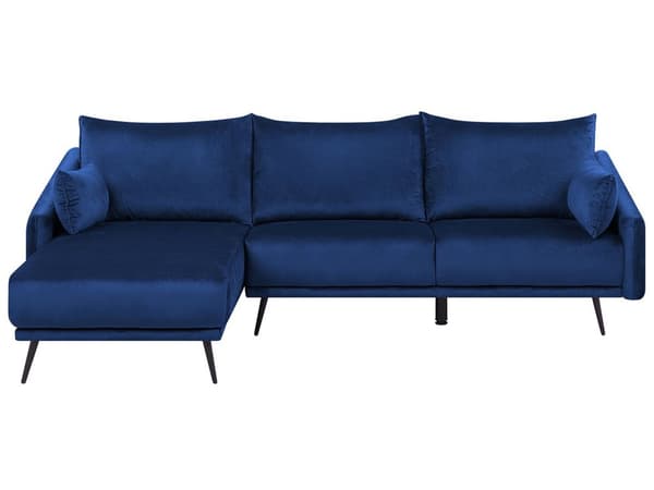Højre hjørne blå velour 3-personers 2 pyntepuder moderne stil