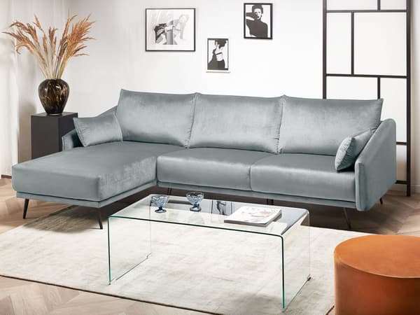Højre hjørne grå velour 3-personers 2 pyntepuder moderne stil