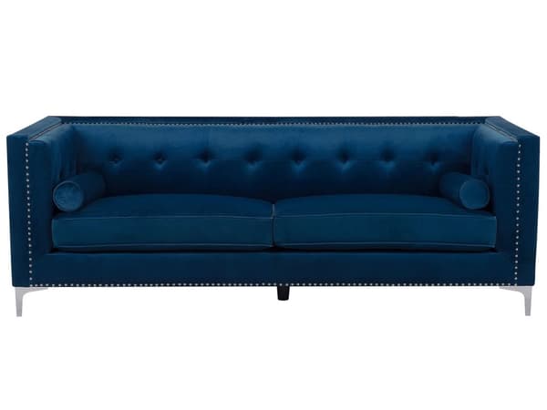 Soffa 3-sits Sammet Marinblå Glam Knappat Ryggstöd