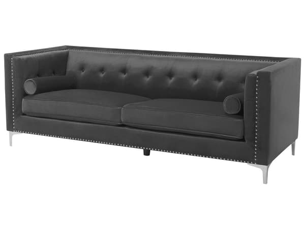Soffa 3-sits Sammet Mörkgrå Glam Knappat Ryggstöd