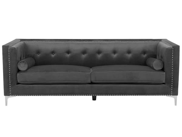 Soffa 3-sits Sammet Mörkgrå Glam Knappat Ryggstöd