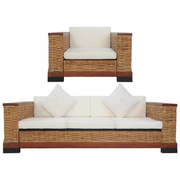 vidaXL sofasæt 2 dele med hynder naturlig rattan brun