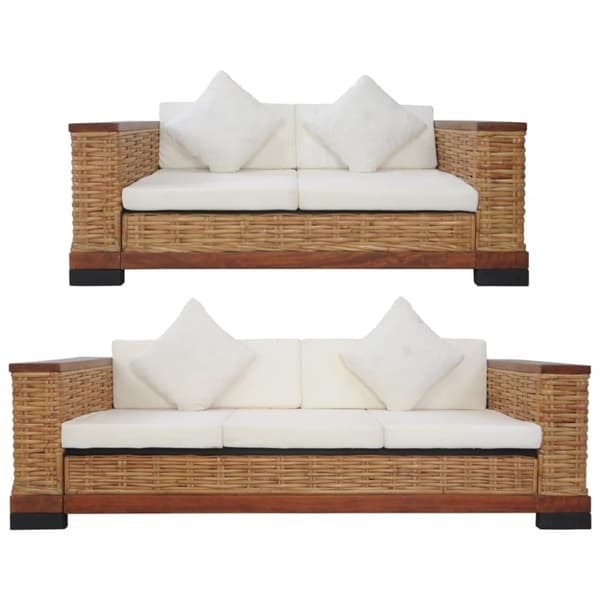 vidaXL sofasæt 2 dele med hynder naturlig rattan brun