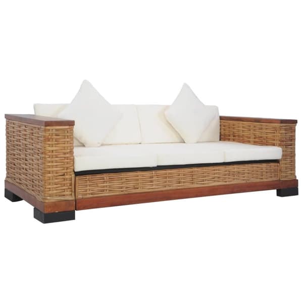 vidaXL sofasæt 3 dele med hynder naturlig rattan brun