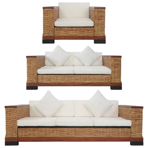vidaXL sofasæt 3 dele med hynder naturlig rattan brun