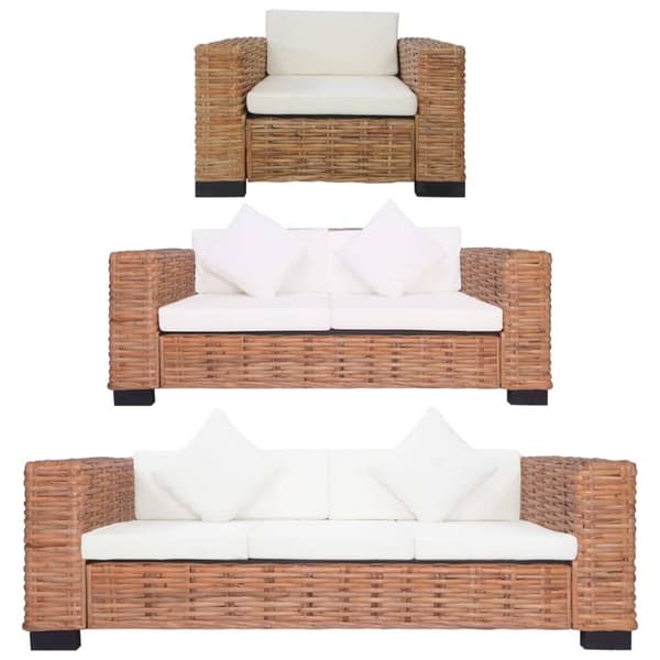 vidaXL sofasæt 3 dele med hynder naturlig rattan