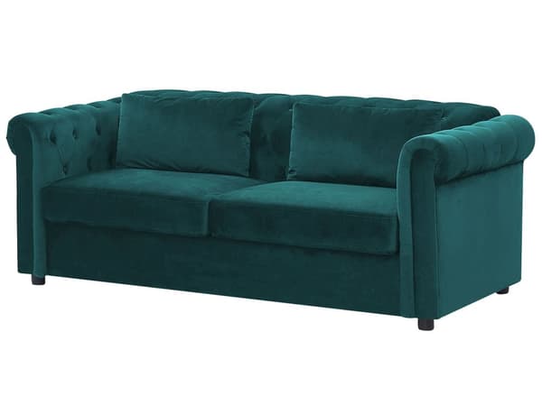 Vuodesohva vihreä 200 x 75 x 90 cm samettiverhoilu kolmelle chesterfield