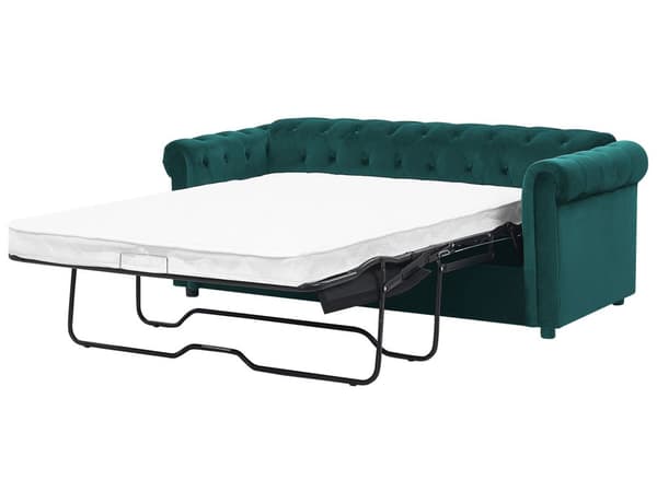 Vuodesohva vihreä 200 x 75 x 90 cm samettiverhoilu kolmelle chesterfield