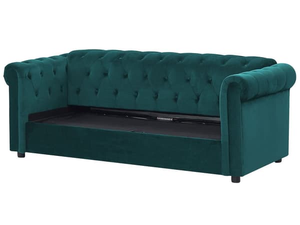Vuodesohva vihreä 200 x 75 x 90 cm samettiverhoilu kolmelle chesterfield