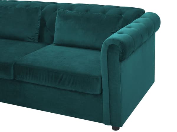 Vuodesohva vihreä 200 x 75 x 90 cm samettiverhoilu kolmelle chesterfield