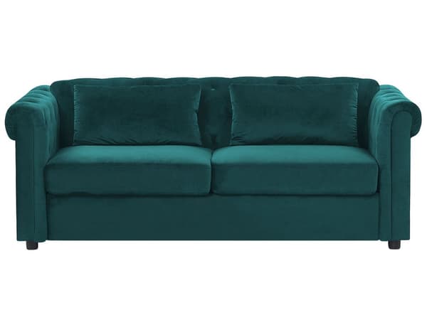 Vuodesohva vihreä 200 x 75 x 90 cm samettiverhoilu kolmelle chesterfield
