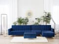 Miniatyrbillede 2 af 9: Hjørnesofa Chaiselong Blå Velour med Skumfyld og Guld Krom Metalben 5 personers L-formet Moderne Ottoman Tuftet Klik Klak modul Sovefunktion