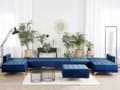 Miniatyrbillede 4 af 9: Sofa Chaiselong Blå Velour med Skumfyld og Guld Krom Metalben 6 personers U-formet Moderne Ottoman Tuftet Klik Klak modul Sovefunktion