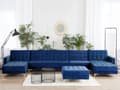 Miniatyrbillede 2 af 9: Sofa Chaiselong Blå Velour med Skumfyld og Guld Krom Metalben 6 personers U-formet Moderne Ottoman Tuftet Klik Klak modul Sovefunktion