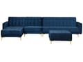 Miniatyrbillede 1 af 9: Hjørnesofa Chaiselong Blå Velour med Skumfyld og Guld Krom Metalben 5 personers L-formet Moderne Ottoman Tuftet Klik Klak modul Sovefunktion