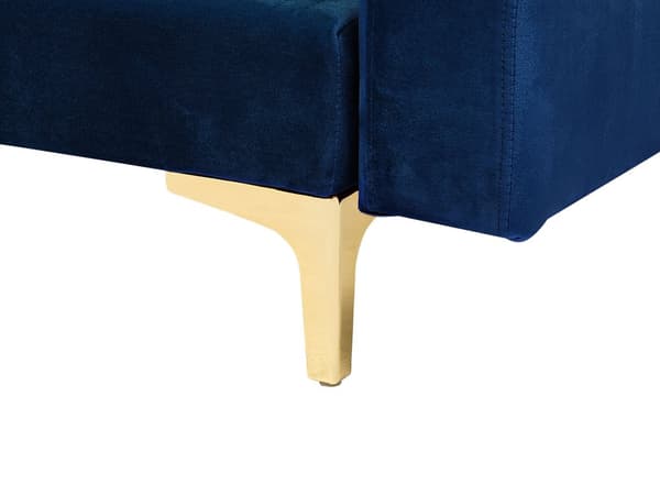 Sofa Chaiselong Blå Velour med Skumfyld og Guld Krom Metalben 5 personers U-formet Moderne Ottoman Tuftet Klik Klak modul Sovefunktion