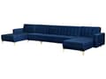 Miniatyrbillede 5 af 8: Sofa Chaiselong Blå Velour med Skumfyld og Guld Krom Metalben 6 personers U-formet Moderne Tuftet Klik Klak modul Sovefunktion Stueindretning