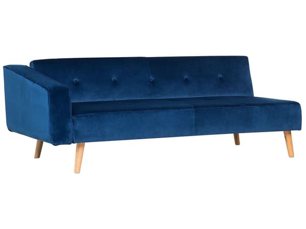 Højre hjørnesovesofa blå velour 4-personers 3 pyntepuder med sovefunktion skandinavisk stil
