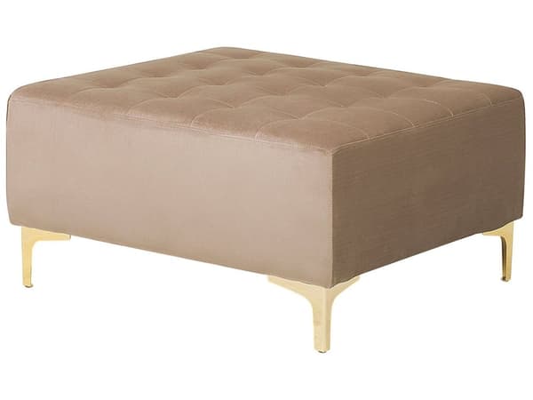 Hjørnesofa Beige Velour Skumfyld og Guld Forkromet Metal 4 personers Moderne tuftet L formet fodskammel modulær med sovefunktion gæstevenlig