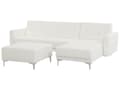 Miniatyrbillede 4 af 8: Hjørnesofa Chaiselong Hvid Kunstlæder med Skumfyld og Sølv Krom Metalben 4 personers Moderne L-formet modul Fodstøtte og Sovefunktion