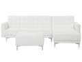 Miniatyrbillede 1 af 8: Hjørnesofa Chaiselong Hvid Kunstlæder med Skumfyld og Sølv Krom Metalben 4 personers Moderne L-formet modul Fodstøtte og Sovefunktion