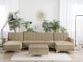 Miniatyrbillede 2 af 8: Sofa Beige Velour med Skumfyld og Guld Forkromet Metal 5 personers Moderne tuftet U-formet fodskammel modulær med sovefunktion gæstevenlig