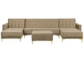 Miniatyrbillede 1 af 8: Sofa Beige Velour med Skumfyld og Guld Forkromet Metal 5 personers Moderne tuftet U-formet fodskammel modulær med sovefunktion gæstevenlig