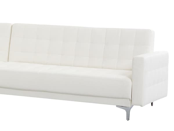 Hjørnesofa Chaiselong Hvid Kunstlæder med Skumfyld og Sølv Krom Metal Ben 5 personers Moderne L-formet modul Klik Klak med Sovefunktion