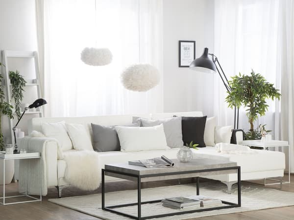 Hjørnesofa Chaiselong Hvid Kunstlæder med Skumfyld og Sølv Krom Metalben 5 personers Moderne L-formet modul Klik Klak med Sovefunktion