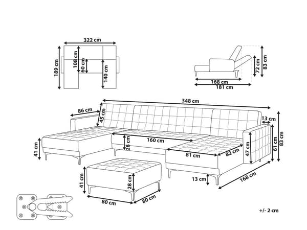 Sofa Hvid Kunstlæder med Skumfyld og Sølv Forkromet Metal Ben 5 personers Moderne tuftet U-formet fodskammel modulær med sovefunktion