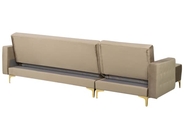 Hjørnesofa Beige Velour Skumfyld og Guld Forkromet Metal 4 personers Moderne tuftet L-formet klik klak modulær med sovefunktion gæstevenlig