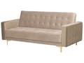 Miniatyrbillede 4 af 7: Sofa Beige Velour med Skumfyld og Guld Forkromet Metal 3 personers Moderne tuftet klik klak modulær med sovefunktion gæstevenlig
