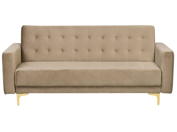 Sofa Beige Velour med Skumfyld og Guld Forkromet Metal 3 personers Moderne tuftet klik klak modulær med sovefunktion gæstevenlig
