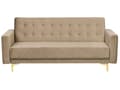 Miniatyrbillede 1 af 7: Sofa Beige Velour med Skumfyld og Guld Forkromet Metal 3 personers Moderne tuftet klik klak modulær med sovefunktion gæstevenlig