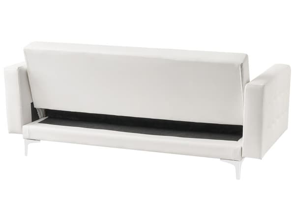 Sofa Hvid Kunstlæder med Skumfyld og Sølv Krom Metal Ben 3 Personers Moderne Klassisk Tuftet Klik Klak med Ligge- og Sovefunktion