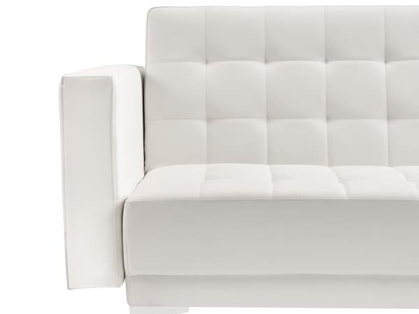 Sofa Hvid Kunstlæder med Skumfyld og Sølv Krom Metal Ben 3 Personers Moderne Klassisk Tuftet Klik Klak med Ligge- og Sovefunktion