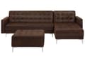 Miniatyrbild 1 av 11: Hörnbäddsoffa Brun Konstläder Tuftad Modern L-formad Modulär 4-sits med Fotpall Vänstervänd Schäslong