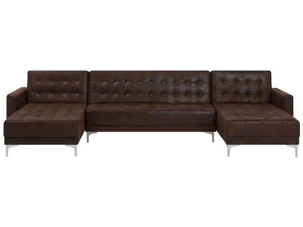 Hörnbäddsoffa Brun Konstläder Modern U-formad Modulär 5-sits