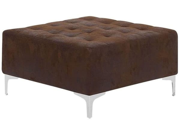 Hörnbäddsoffa Brun Konstläder Tuftad Modern L-formad Modulär 5-sits med Fotpall Vänstervänd Schäslong